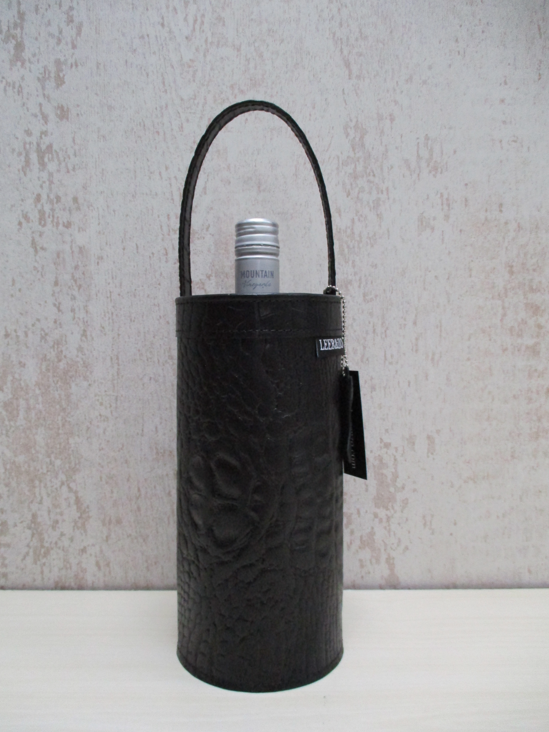 Leren wijnkoeler zwart croco