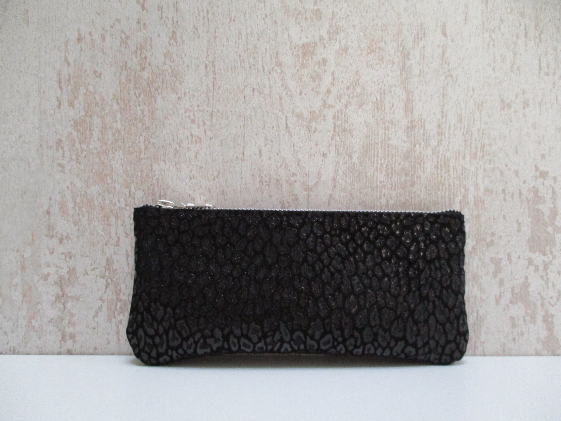 Leren make-up tas large zwart/luipaard