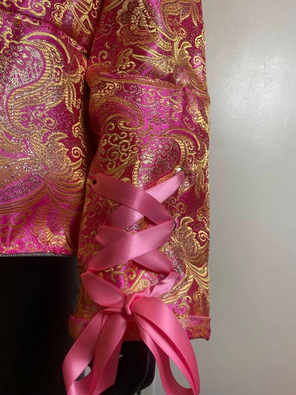 Pink-Bow Denim Jacket (Pink Brocade)