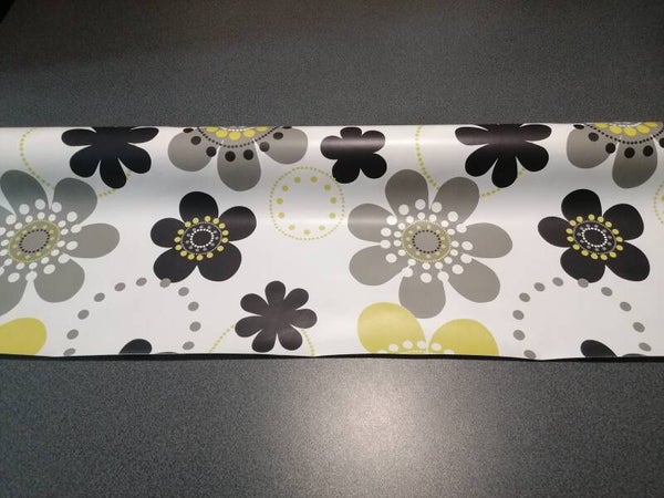 Tafelzeil bloemen grijs/zwart