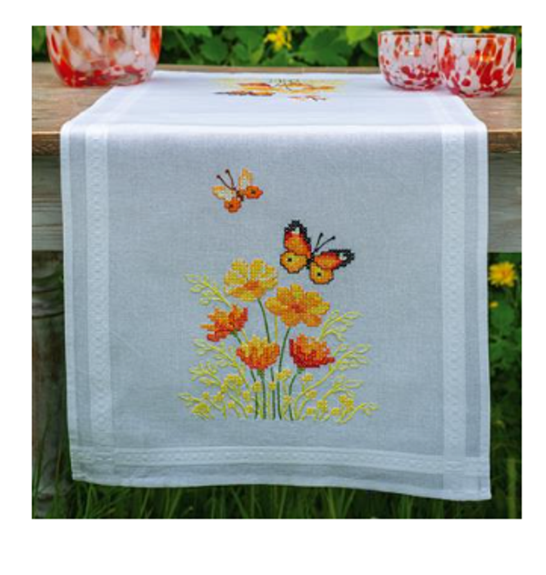 Loper kit Oranje bloemen en vlinders