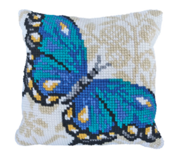 kruissteekkussen Blue butterfly