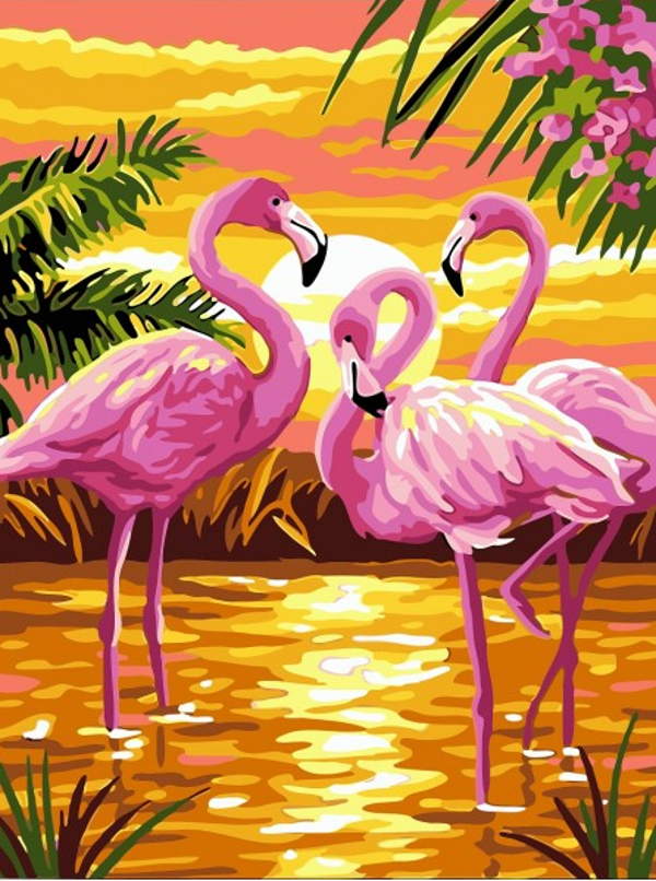 Schilderen op nummer flamingo's
