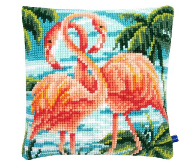Kruissteekkussen kit Flamingo's