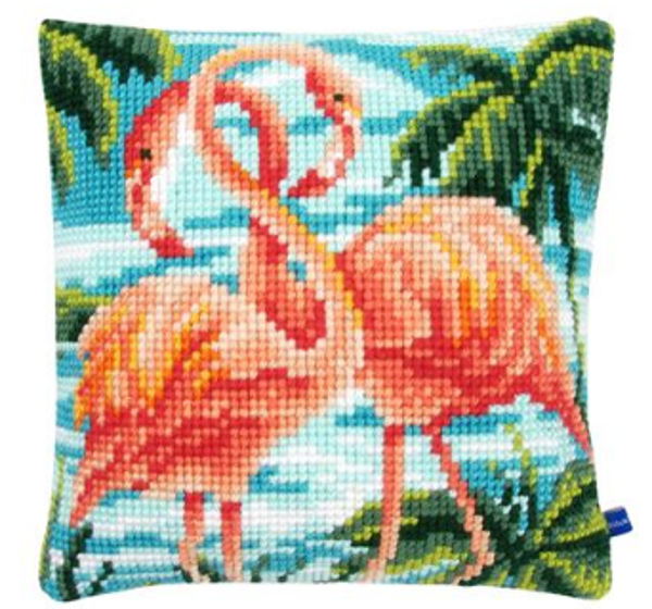 kruissteekkussen flamingo