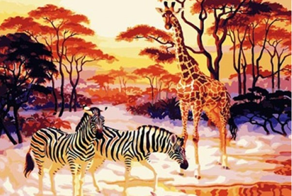 Schilderen op nummer giraf-zebra's