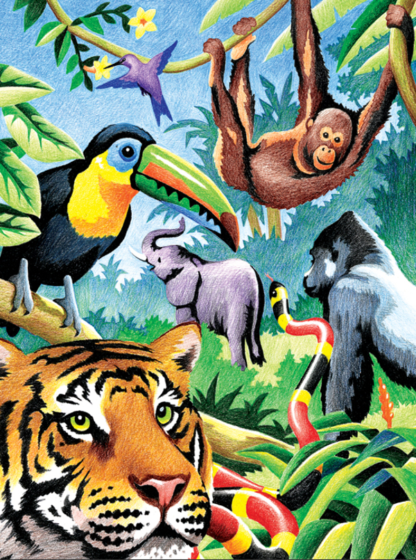 Kleuren op nummer jungle animals