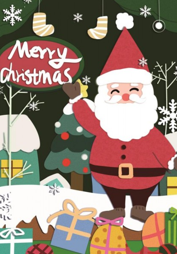 Kaart kerstman pakjes