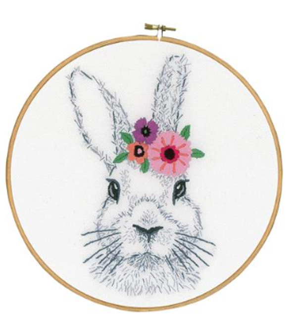 borduurpakket konijntje met bloemen