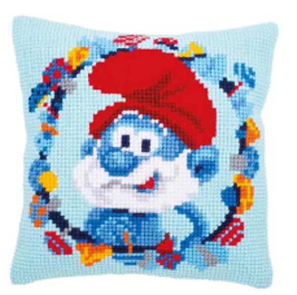 kruissteekkussen grote smurf