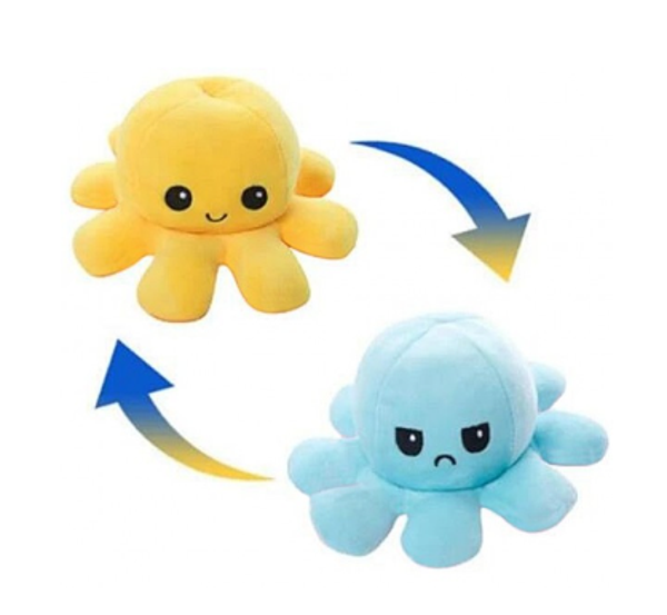 Plush Reversible Octopus - Yellow-Blue 20cm