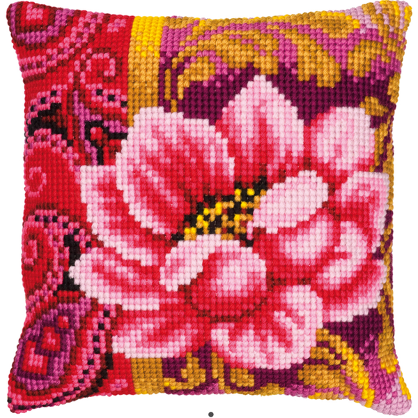 kruissteekkussen roze pracht