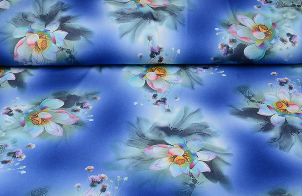Scuba crepe Fantasy flower blauw