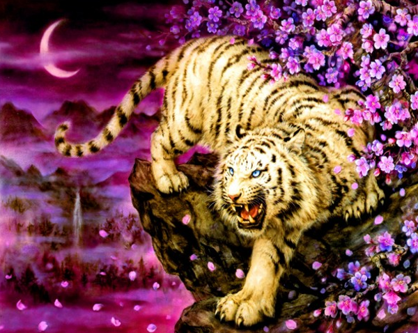 Tijger tussen bloemen