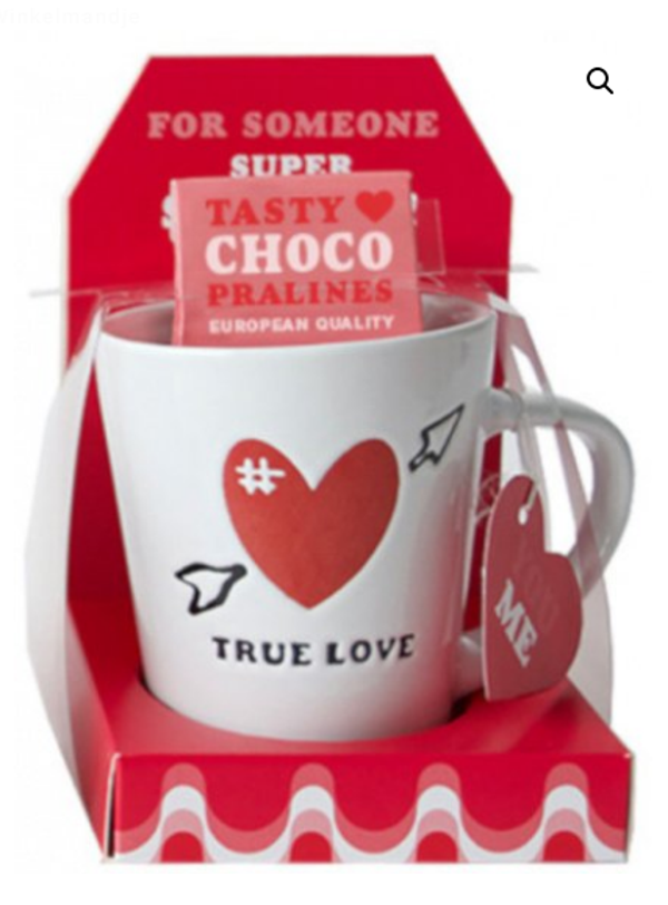 Verhaak mok met pralines True love