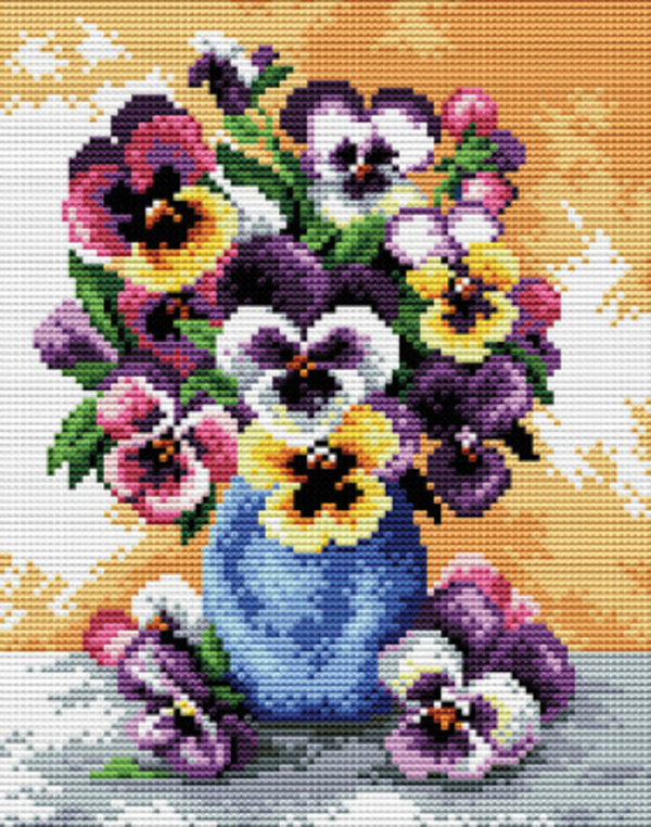 Borduurpakket vase of pansies