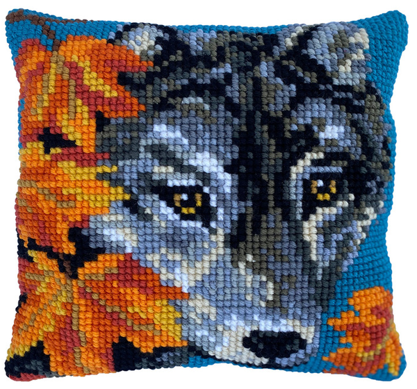 kruissteekkussen wolf