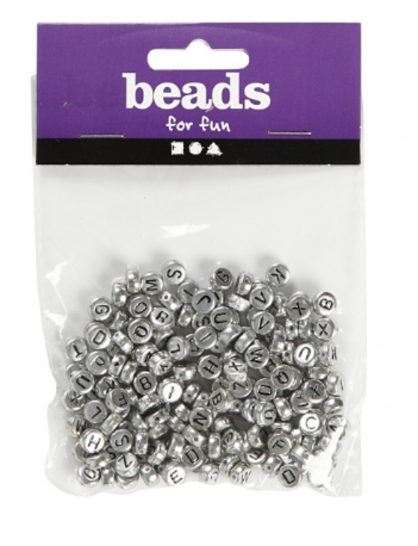 Kralen 200st zilveren letters