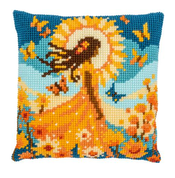 Kruissteekkussen kit Meisje met de zon