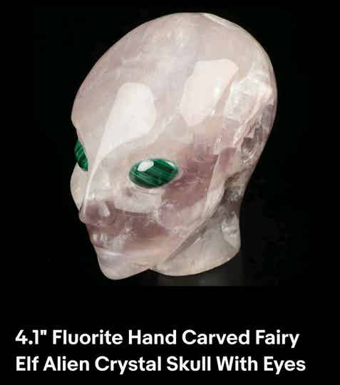 4.1" Fluorite Hand Carved Fairy Elf Alien Crystal Skull With Eyes