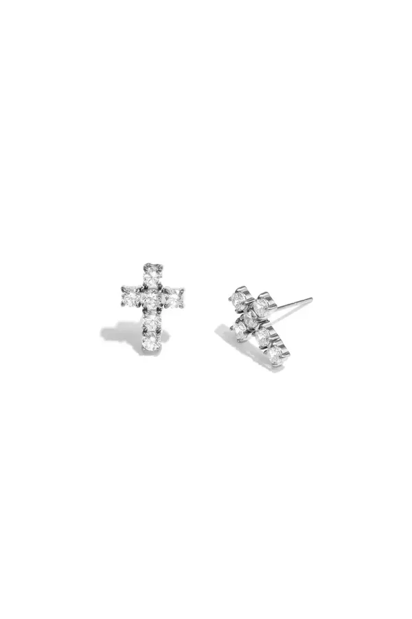 Cross Zirconia Stud Earrings Zilver