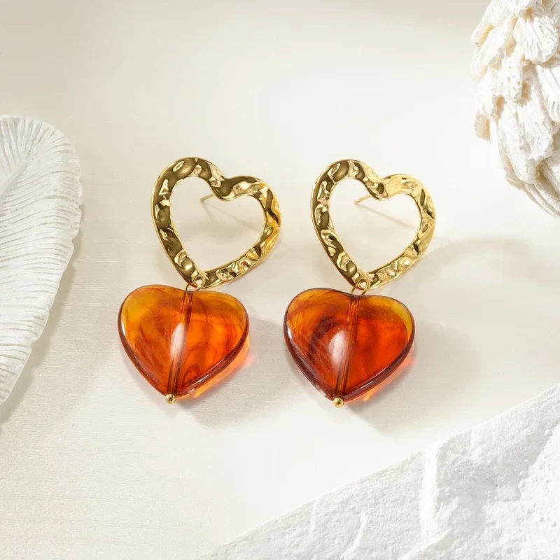 Amber Heart Earrings