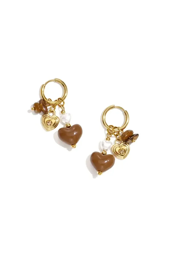 Mocha Heart Charm Earrings