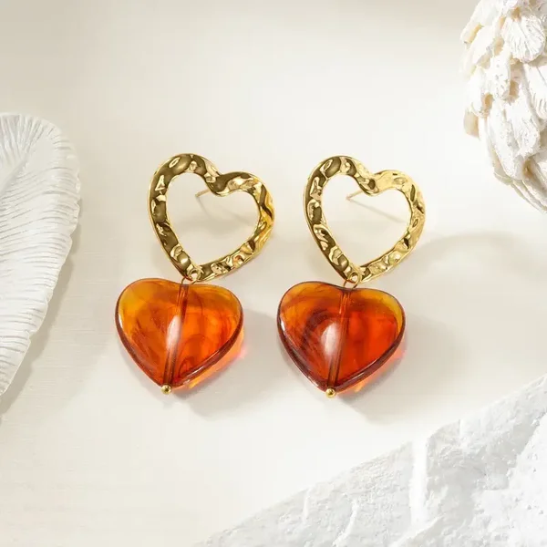 Amber Heart Earrings