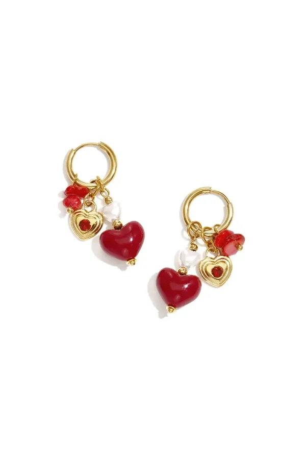 Burgundy Heart Charm Earrings