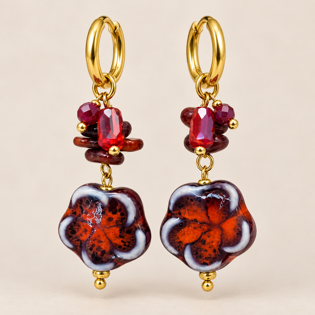 Burgundy Red Bloom Earrings