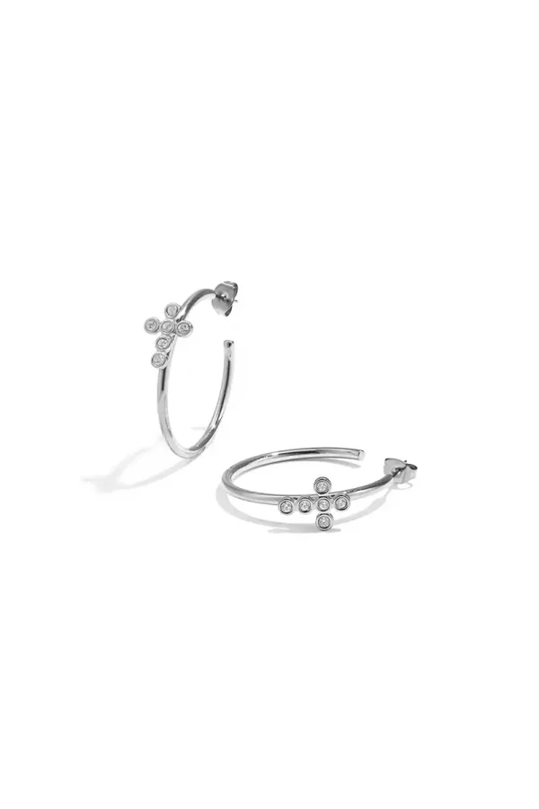 Cross Zirconia Hoop Earrings Zilver