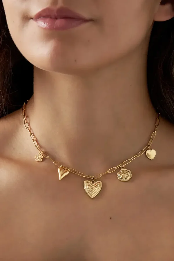 Heart Rose Charm Necklace