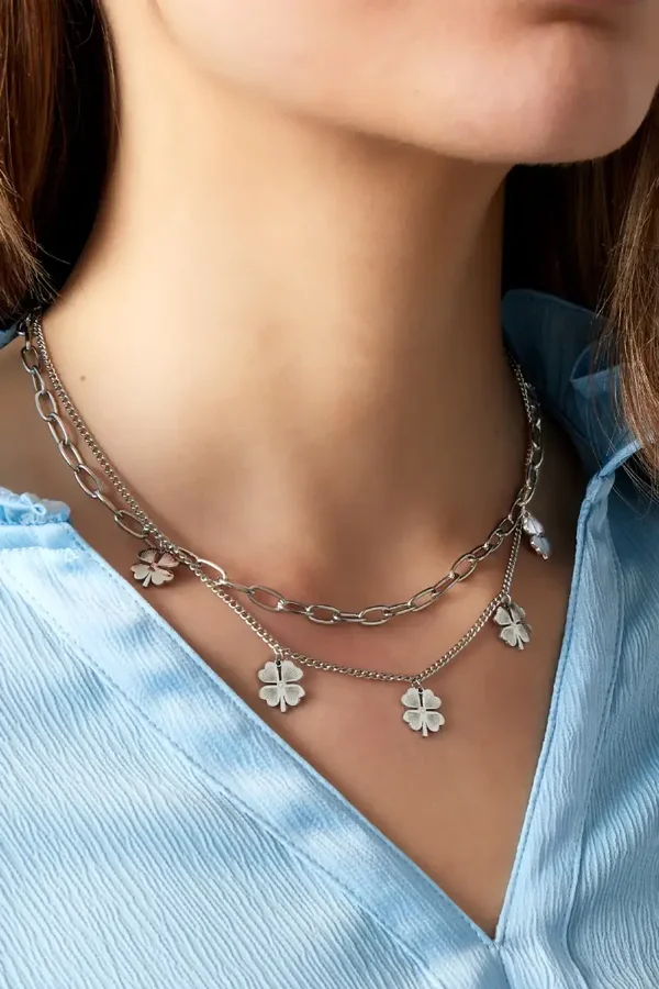 Lucky Clover Layered Necklace Zilver