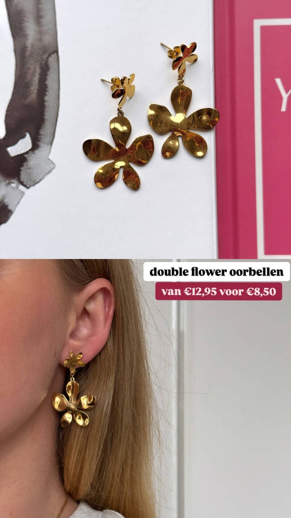 Double flower oorbellen goud