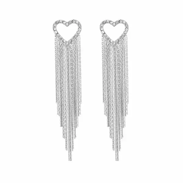 Glitter hart oorbellen met sliertjes zilver