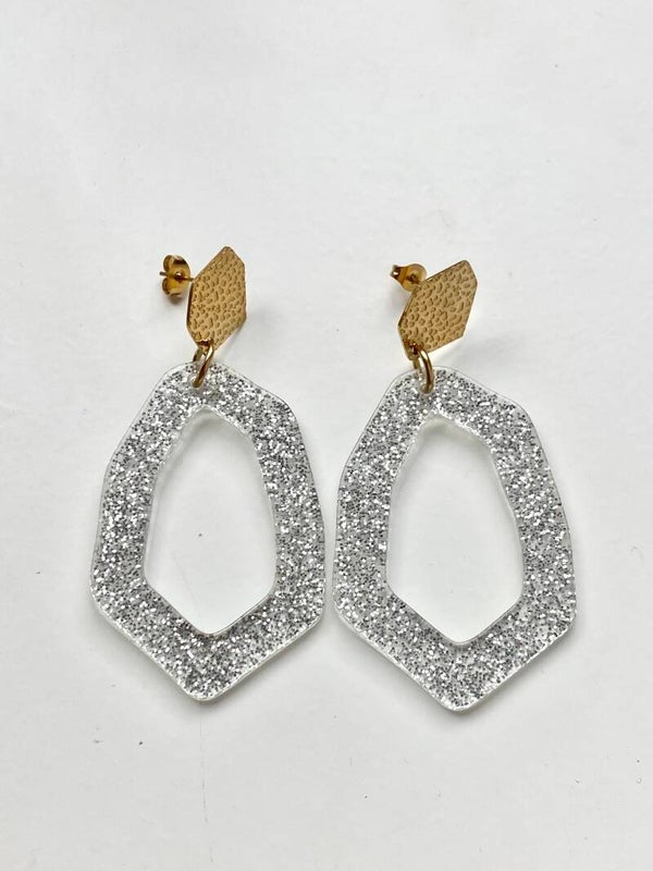 Zilveren glitter oorbellen met panter print knopje