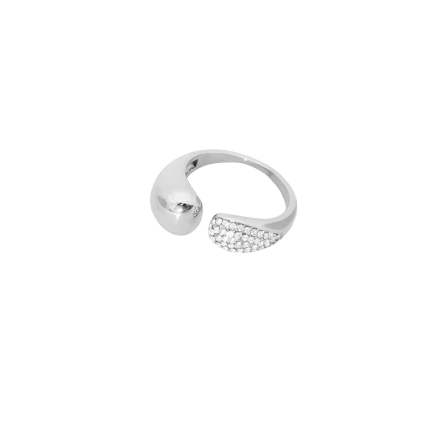 Double drop ring met strass zilver