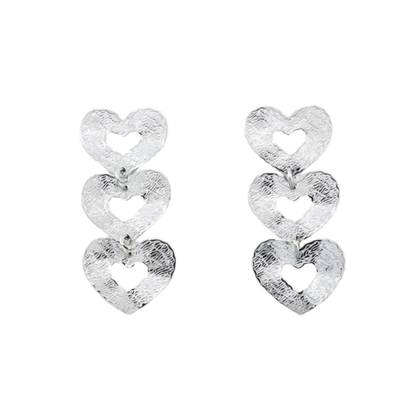 Triple big hearts oorbellen zilver