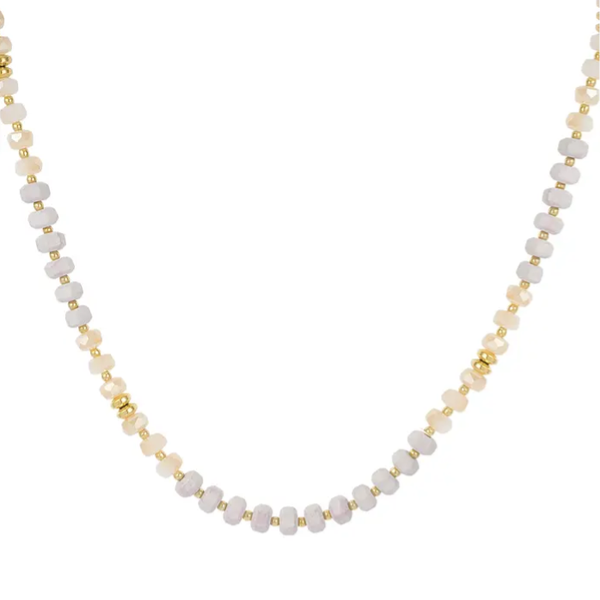 All over natuursteen ketting beige goud