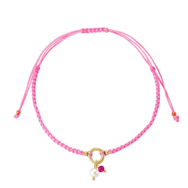 Gevlochten enkelbandje roze