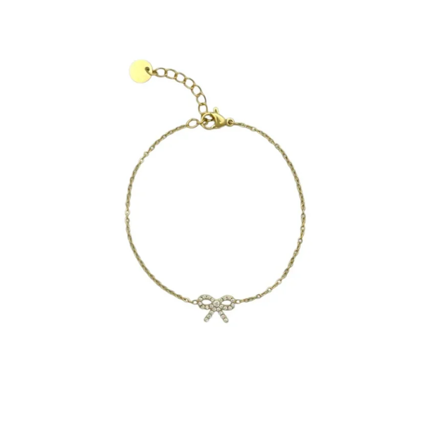 Strass bow armbandje goud