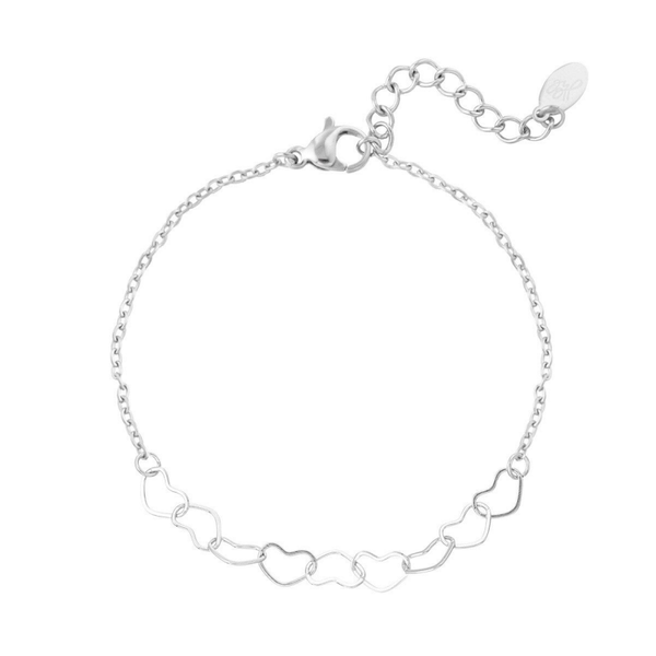 Armband linked hearts zilver