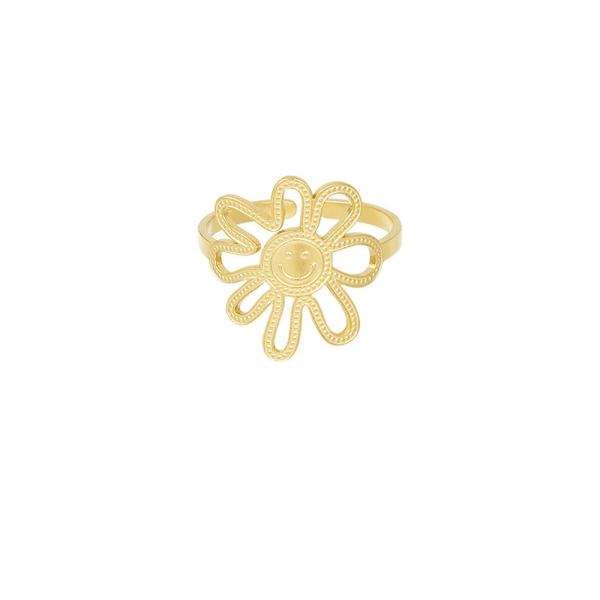 Smiley flower ring goud