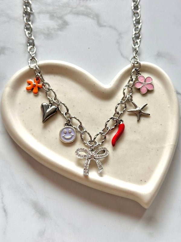 Handgemaakte ketting met bedels zilver #87