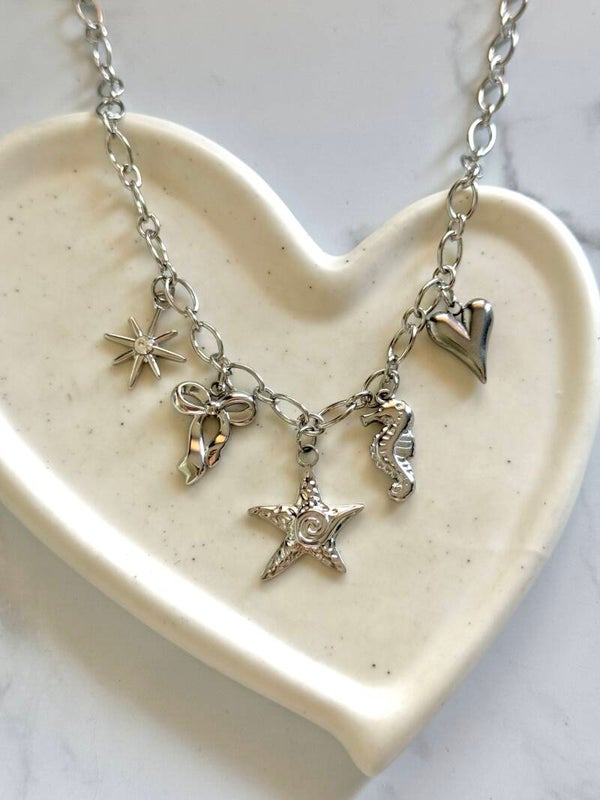 Handgemaakte ketting met bedels zilver #89