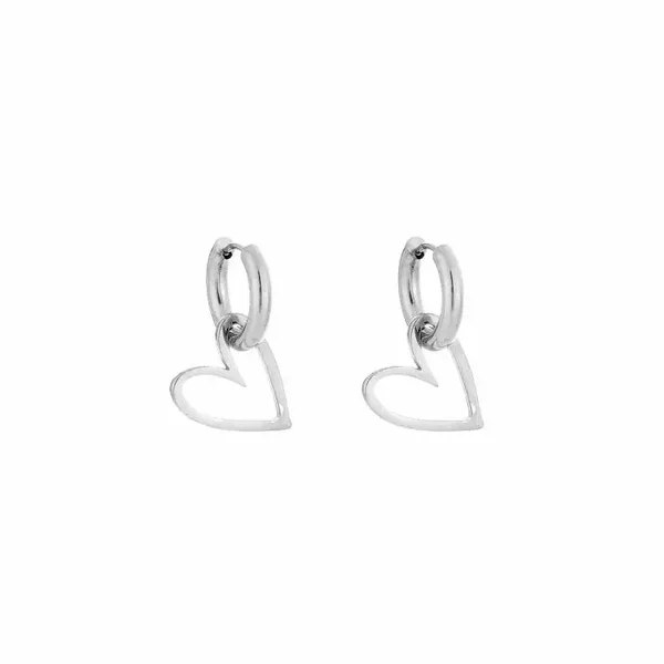 Hoops met open hartje zilver