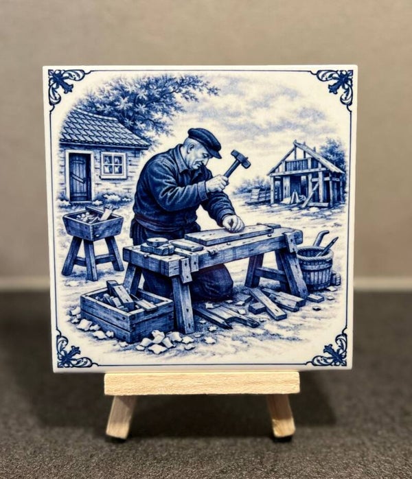 Timmer man Delfts blauw