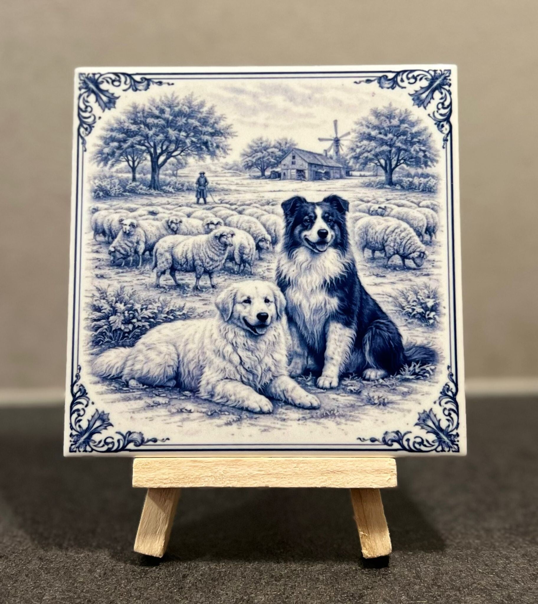 Schaapsherdershonden in landschap Delfts blauw