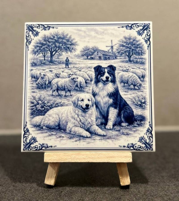 Schaapsherdershonden in landschap Delfts blauw