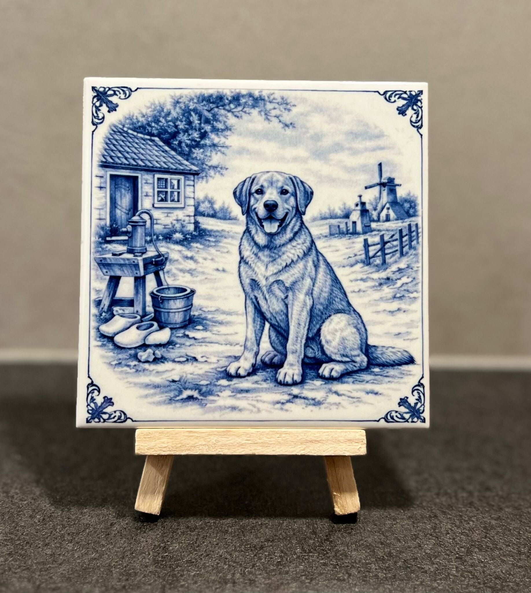 Labrador hond Delfts blauw